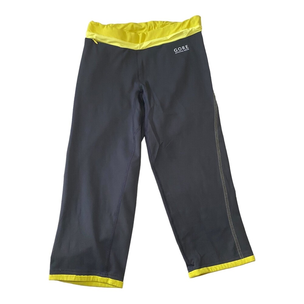 GORE Running Wear Capri Size L Compression Fit Gray Yellow Performance Leggings